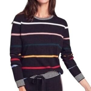 Faherty Surf Gray Knit Sweater Crew Neck Striped Multicolor Size S Soft Cozy